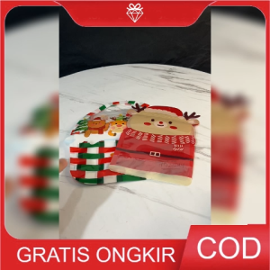 Plastik Kemasan Hampers Natal - Standing Pouch Karakter Christmas dengan Handle Ziplock Tebal & Window Transparan – Kantong Giftbox Kue Snack GB159