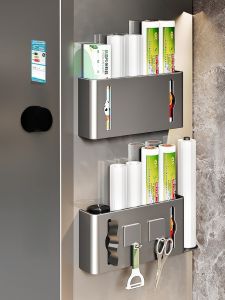 Magnetic Refrigerator Door Storage Rack Kitchen Utensils Organizer Enameled Board Paper Towel Holder Nordic Style Shelf