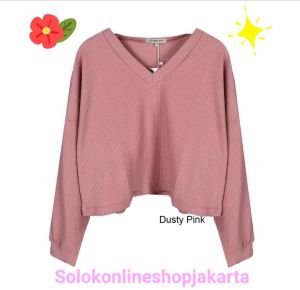 Sweater Crop Wanita Waffle Rajut Korean Style