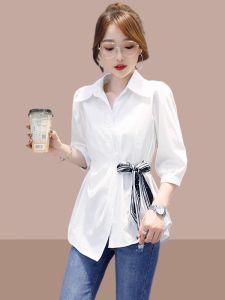 Shalldoer | Waist-Slimming Concealing Belly 3/4 Sleeve Womens Shirt White