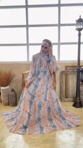 Sahara Set By Soekha Gamis Syari Set Scraft Ceruty Printing Mewah Elegant