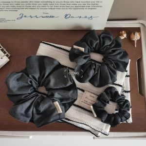 White Enhancing Carbon Black Denim Hair Ties Retro Super Large Wave Hair Bands Hair Accessories New 2025 Original Design