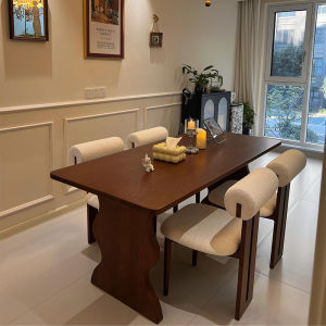 French Mid-century Style Ripple White Basswood Solid Wood Dining Table Living Room Table And Four Chairs Combination Home Furniture