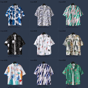 Floral Print Mens Short Sleeve Shirt Thin Five-Quarter Length Summer Vacation Fashion Outerwear Standard Fit Youth Trend