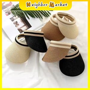 Women Sun Hat Handmade Straw Visor Caps Parent-Child Summer Hat Empty Top Beach Hats