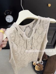 DUOFEIYAN | V-neck Belted Lace Knitted Vest for Women Summer Ice Silk Loose Fitting Sleeveless Top