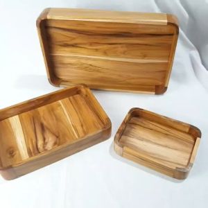 LusioSB Nampan Kayu Jati Wooden Tray Teak Wood Ukuran 28 X 25 Cm Aksesori Dapur Alami Desain Rustik Fungsional - Lazada