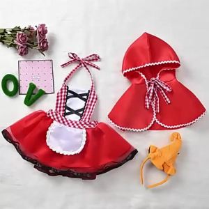 39Pickmine 0-24months 2Pcs Baby Girl Halter Plaid Dress Red Cloak Little Red Riding Hood Outfits Party Cosplay Costume