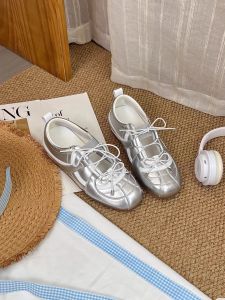 Sweet Sister Trainer Shoes Womens Genuine Leather Sports Ballet Style Mary Jane Silver Casual Shoes Increased Height 3cm