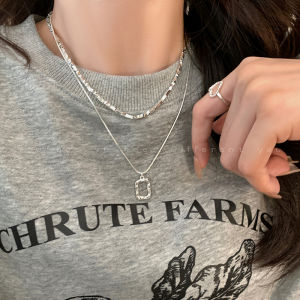 สร้อยคอแบบสองชั้น ทรงสี่เหลี่ยม วัสดุทองแดง โซ่กระดูกไหปลาร้า โซ่คอ โซ่ยาว แฟชั่นหวาน หนาว เผ็ด สำหรับผู้หญิง