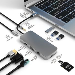 10 in 1 USB C Hub Type C to HDMI Compatible USB 3.0 Adapter with PD 100W for MacBook pro Air M1 - Multiport Docking Station