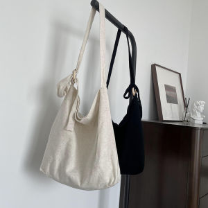 Cotton Linen Fabric Bookbag Womens Crossbody Bag Zipper Black White Artistic Bag Fresh Style Single Shoulder Sling Bag