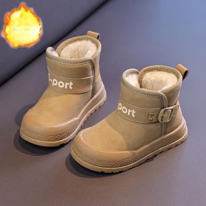 Boys Winter Snow Boots Fur Lined Thickened Warm Cotton Shoes Bread Shoe Style Casual Short Tube Height PU Wear Resistant