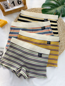 Womens Colorful Striped Pure Cotton Boxer Shorts mid Waist Sporty Breathable Underwear with Wide Edges Antibacterial Properties
