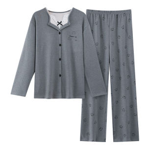 Womens pajamas for autumn and winter cationic fleece fake two-piece cardigan long-sleeved thickened warm wearable as outer clothing home wear set