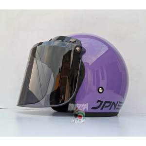 Helm Bogo Retro JPN Ungu Muda Metalik paket kaca datar dan kaca cembung