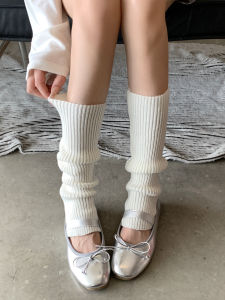 Miu White Knitted Fabric Foot Sock Socks Women Long Calf Socks Keep Warm in Spring and Autumn Lolita Bunching Socks JK Leg Warmer
