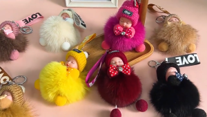 gege bear🔥🔥🔥 Hot Sale Sleeping Baby Keychain Cute Fluffy Plush Doll Keychains Women Girl Bags Pendant Cars Key Ring Backpack Decoration Gift