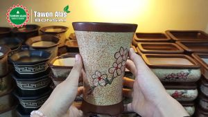Pot Bonsai Keramik Tinggi Bundar Cascade Mame