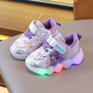 Girls Princess Lighting Shoes Soft Bottom Learning to Walk Shoes Spring Autumn Single Shoes Childrens Sports Shoes