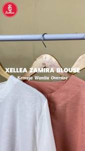 Blouse Wanita Lengan Balon Baju Atasan Kemeja Blouse Remaja Korean Style Jumbo Fit to M-XL Kekinian Bahan Linen Rami High Quality Ootd Viral Zamira Shirt - XELLEA