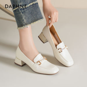Daphne Womens Loafers 2025 New Spring Commuter Chunky Heel Versatile Leather Shoes Elegant Fashion Single Shoes for Ladies