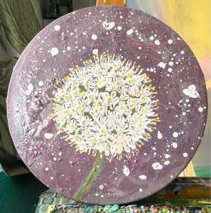 Original Hand Printed Acrylic Painting Dandelion Flower