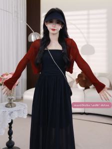 Summer Womens Short Knitted Outerwear Sun Protection Light Weight Fashionable Belted Versatile Shoulder Wrap Air Conditioning Shirt