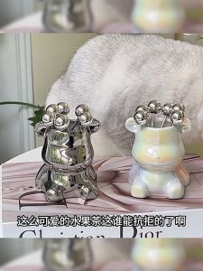 BỘ 6 DĨA INOX ĂN HOA QUẢ KÈM CỐC ĐỰNG HÌNH GẤU SIÊU SANG CHẢNH