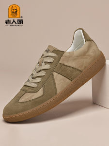 Leather Mens Casual Shoes Vintage Sports Deqin Cowhide Board Shoes Fall Season Low Top Glue Adhesive Rubber Outsole