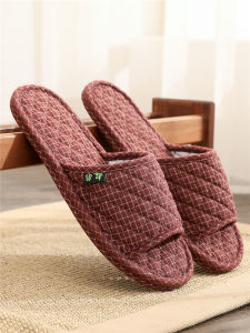 รองเท้าแตะผ้าฝ้ายลายสก็อตสำหรับใส่ในบ้านในฤดูใบไม้ผลิและฤดูใบไม้ร่วง รองเท้าแตะแบบมีสายรัดแบบสวมหัว สวมใส่สบาย น้ำหนักเบา