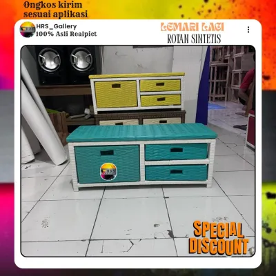 (Ready Stok)meja tv lemari laci 3 mini rotan sintetis harga langsung pengraji