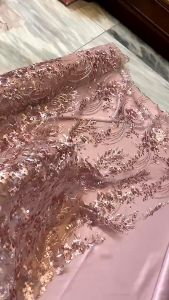1/2 Meter Bahan Kain Kebaya Brukat Tile Bordir Gracia Warna Rosegold