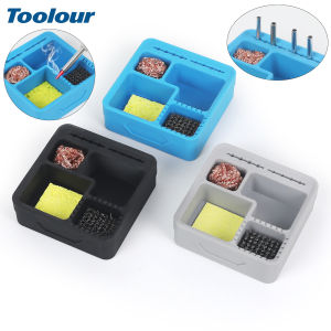 Toolour 5 IN 1 Soldering Iron Tips Cleaning Box Soldering Iron Cleaner Tool Steel Brush Sponge Copper Wire 3 Clean Modes