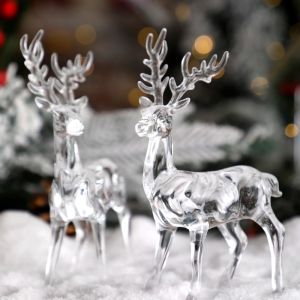 Acrylic Christmas Reindeer Ornaments Tabletop Decorations Holiday Table Crystal Elk Reindeer Sculpture Christmas Home Office