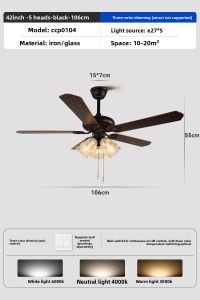 MR.LAMP | Restaurant Fan Chandelier Home Living Room Fan Light Variable Frequency Silent American Retro Wooden Leaf Ceiling Fan Light