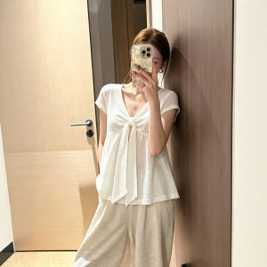 CHOEFULYN | Unique Design Slender V-Neck Tied Short Sleeve T-shirt