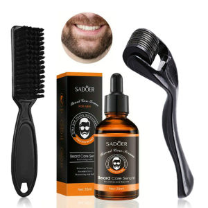 SADOER | 3pcs Mens Beard Care Set Beard Oil Moisturizing and Gentle Beard Brush Beard Roller Suitable for Beard Care