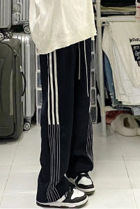 American High Street Casual Pants Womens Autumn Three-Stripes Straight Leg Sporty Loose Slimming Sweatpants Floor-Length Wide Leg Pants