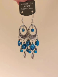 Exotic Bohemian Blue Shell Tassel Earrings Fashionable Oversized Design Ethnic Atmosphere Alloy Gold Plated Silver Earrings