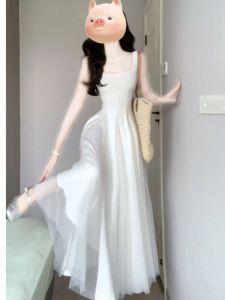 CHANGTONG | Đầm Dài Ôm Body Kiểu Dây MESH Phong Cách Pháp