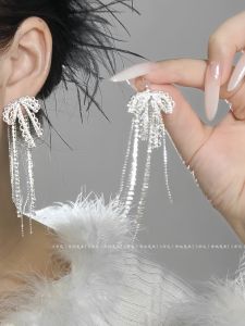 Elegant Two-Way Wear Butterfly Knot Diamond Tassel Earrings Womens Ballet Music Fashion Jewelry Accessories