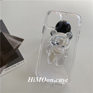 Ins Style Transparent Cloud Support Bracket for iPhone 16 pro Max Apple 13 Mobile Phone Case Bear Trend Acrylic Protective Cover
