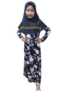 Floral maxi dress with Long back hijab set for kids ages 3-5 years old and 6-7 years old