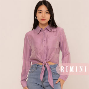 RIMINI - Kemeja Lengan Panjang Crop Solid Tie Front Size XS-XL - Nesha Top 525343