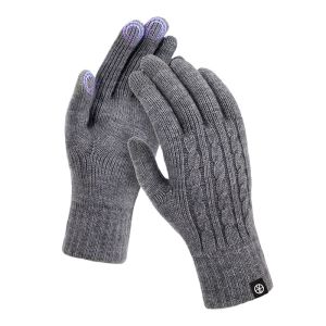 Winter Gloves Womens Twist Pattern Knitted Gloves Mens Cold Proof Warm Touch Screen Cycling Gloves Fleece Thickened Thermal