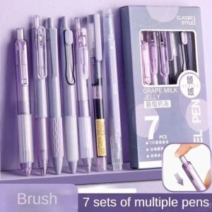 7Pcs/Box Retractable Pen 0.5mm Black Ink Ballpen Gel Pen Colorful Style Sign Pen Writing School Office Supplies