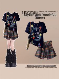 NUMEN BUTTON | Vintage Slim Fit Big Size Womens Summer Set
