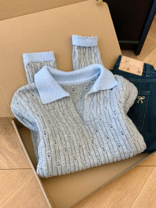 Contrast Color Lace Hollow Knit Sweater