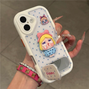 Simple Polka Dot iPhone 16/15 pro Max Phone Case Anti-Fall Stand Compatible with Huawei Mate 70 Xiaomi 15/14 Soft Shell Protection